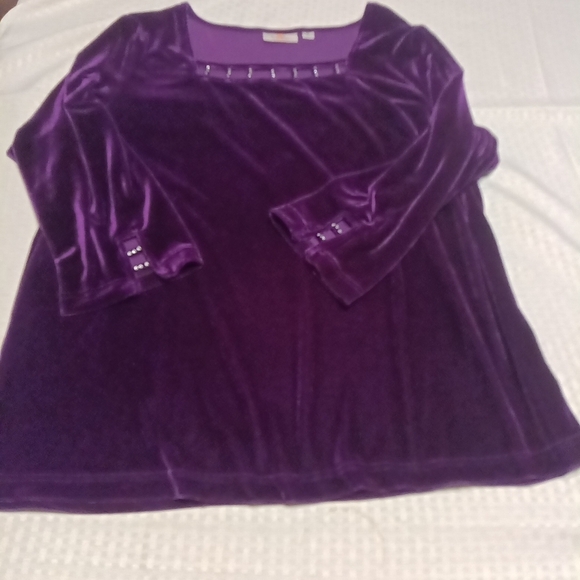 Quacker Factory Tops - Quacker Factory Rich Purple Velvet Blouse Rhinestone Embellishment